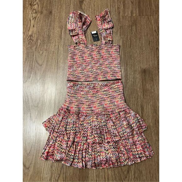 Reset by Jane Flutter CHERIE SMOCKED Top & Smocked Mini Skirt Set Size Small NWT - Picture 3 of 5